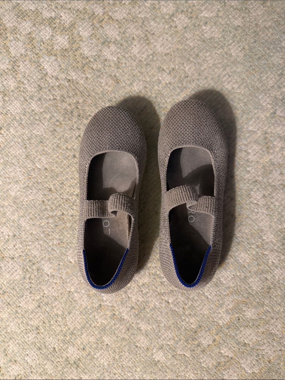 Rothy's Kids Gray Knit Mary Jane with Blue Trim